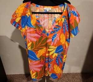 Calligraphie Floral Linen Top Women's Size 1X NWT